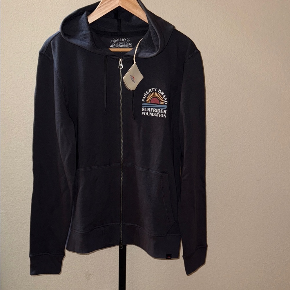 RARE NWT Faherty Surfrider Foundation Zip Hoodie Sweatshirt Stormy Night Gray M